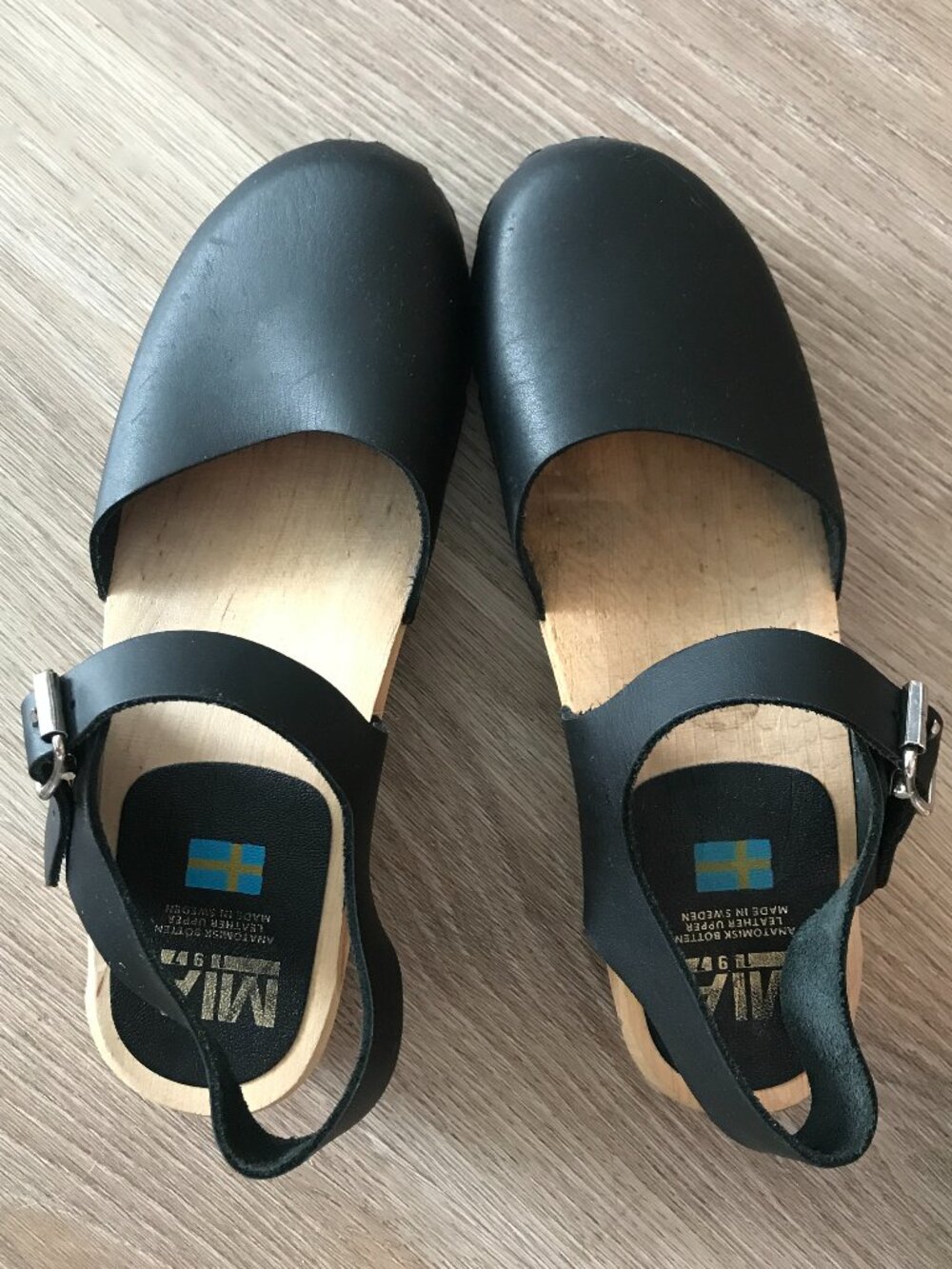 MIA Sofia SwedishClogs Sz 9.5/40 Black Leather Round Toe Buckle Slingback